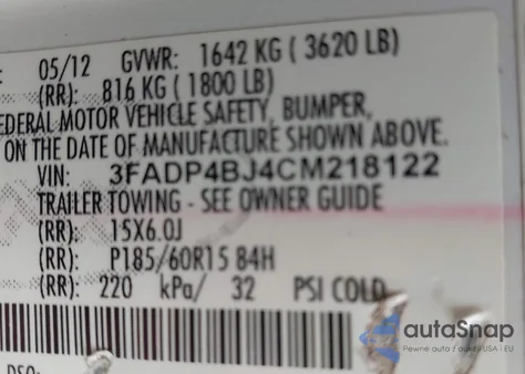 2012 Ford Fiesta Se from USA, damaged, VIN 3FADP4BJ4CM218122